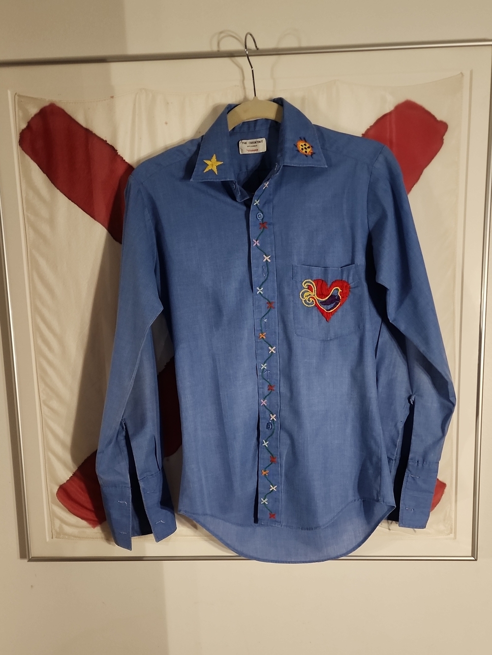 Vintage Embroidered Blue Button-Up Shirt